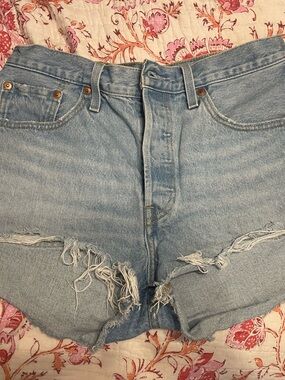 Levi's Light Blue Distressed Denim Jean Shorts